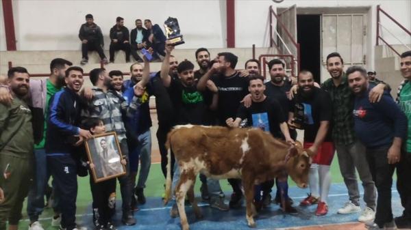 تصاویر عجیب ؛ اولین واکنش به اهدای گاو زنده به قهرمان جام فوتسال رمضان ، حرکات گاو در سالن سرپوشیده را ببینید